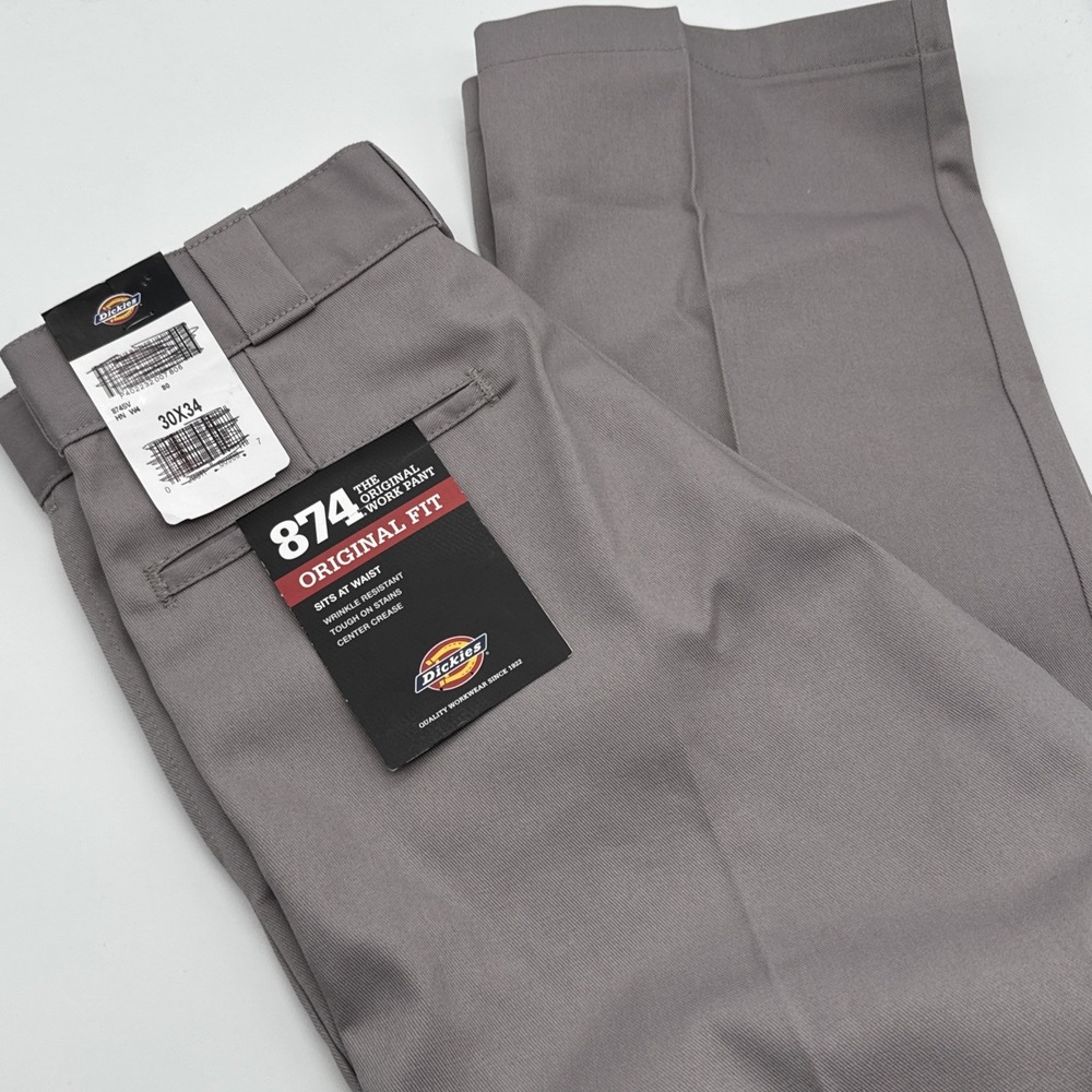 Dickies 874 Original Fit Work Pants Mens 30 X 34 Gray‎ Tough Center Crease NEW
